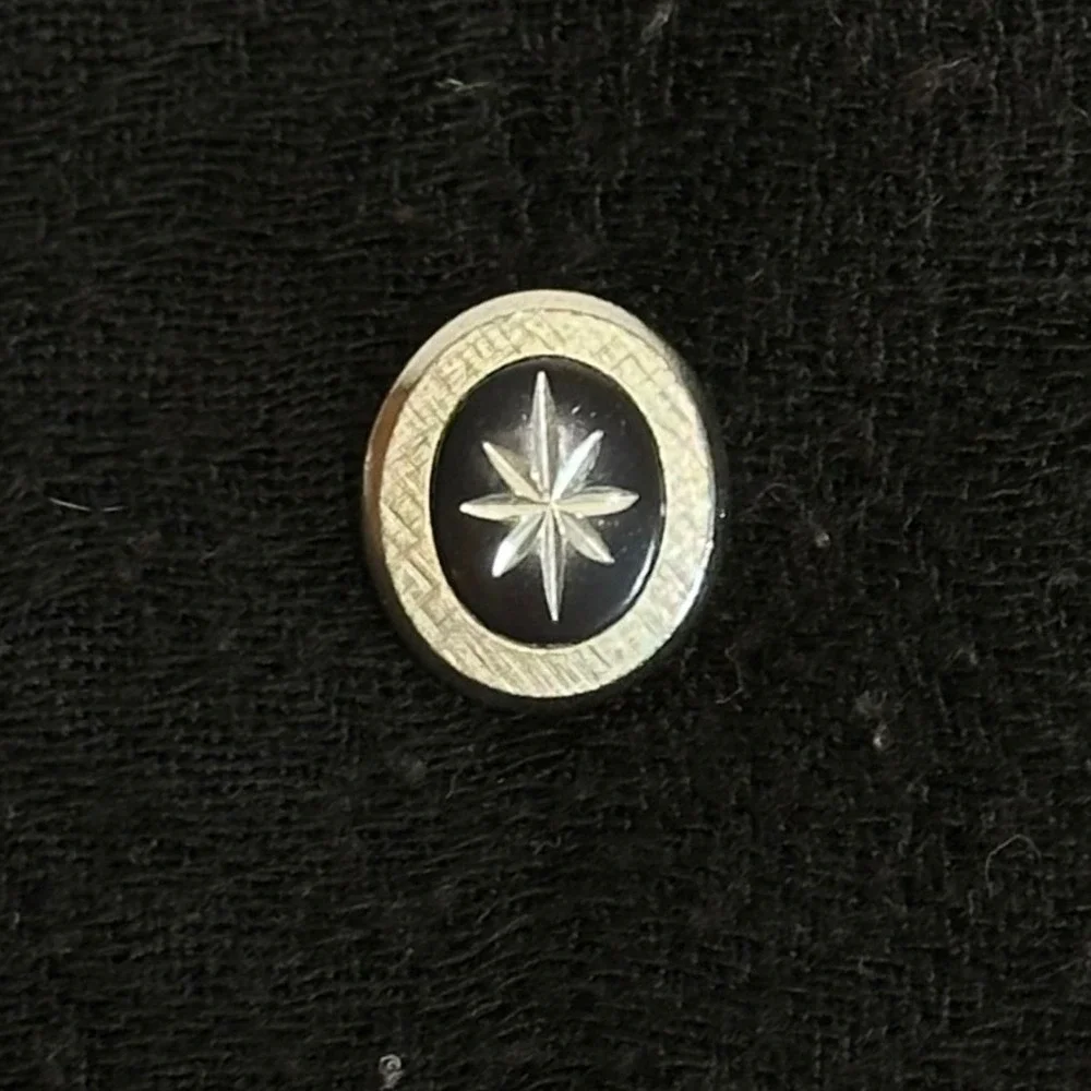 Vintage Starburst Oval‎ Bar Chain Tie Tack Mens Silver Tone Black